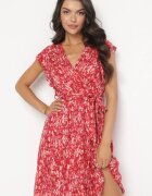 rosa Rochie Roșie Viscoză Midi Florală Cu elastic în talie și volan Dilliah