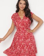 rosa Rochie Roșie Viscoză Midi Florală Cu elastic în talie și volan Dilliah
