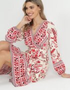 rosa Rochie Roșu-Bej Cloș Maxi cu Elastice în Talie și Volan Apollo