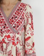 rosa Rochie Roșu-Bej Cloș Maxi cu Elastice în Talie și Volan Apollo
