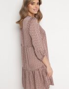 rosa Rochie roșu-bej evazată decorată cu ciucuri și cu model fin Clemova