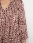 rosa Rochie roșu-bej evazată decorată cu ciucuri și cu model fin Clemova
