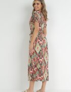 rosa Rochie Roșu-Verde Maxi cu nasturi și șnur Phebia