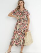 rosa Rochie Roșu-Verde Maxi cu nasturi și șnur Phebia