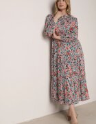 rosa Rochie Roz-Albastră cu Partea de Sus închisă cu nasturi Florală Barbeira