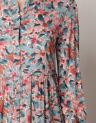 rosa Rochie Roz-Albastră cu Partea de Sus închisă cu nasturi Florală Barbeira