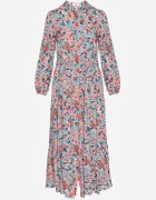 rosa Rochie Roz-Albastră cu Partea de Sus închisă cu nasturi Florală Barbeira