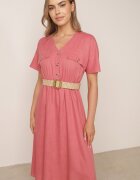 rosa Rochie Roz închis din bumbac Midi cu elastic în talie și curea cu cataramă Daylia