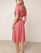 rosa Rochie Roz închis din bumbac Midi cu elastic în talie și curea cu cataramă Daylia
