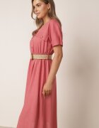 rosa Rochie Roz închis din bumbac Midi cu elastic în talie și curea cu cataramă Daylia