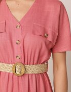 rosa Rochie Roz închis din bumbac Midi cu elastic în talie și curea cu cataramă Daylia