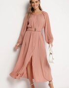 rosa Rochie Roz închis Lejeră Maxi cu nasturi și curea cu cataramă decorativă Liriti