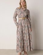 rosa Rochie Roz-Mentă cu Nasturi și Curea Împletită cu Cataramă Aralty