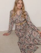 rosa Rochie Roz-Mentă cu Nasturi și Curea Împletită cu Cataramă Aralty