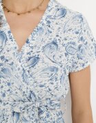 rosa Rochie Scurtă Albastră cu Cordon și Elastic în Talie și Decolteu Petrecut Starice