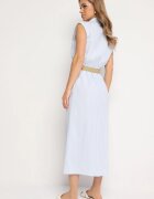 rosa Rochie Tip Cămașă Albastră Din Bumbac cu elastic în talie și curea cu cataramă Xalorea
