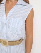 rosa Rochie Tip Cămașă Albastră Din Bumbac cu elastic în talie și curea cu cataramă Xalorea
