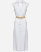 rosa Rochie Tip Cămașă Albastră Din Bumbac cu elastic în talie și curea cu cataramă Xalorea
