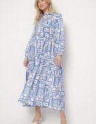 rosa Rochie tip cămașă Albastră Evazată din Viscoză cu Model Geometric Alineria
