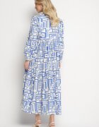 rosa Rochie tip cămașă Albastră Evazată din Viscoză cu Model Geometric Alineria