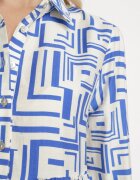 rosa Rochie tip cămașă Albastră Evazată din Viscoză cu Model Geometric Alineria