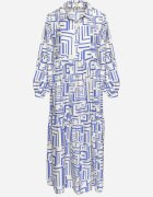 rosa Rochie tip cămașă Albastră Evazată din Viscoză cu Model Geometric Alineria