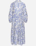 rosa Rochie tip cămașă Albastră Evazată din Viscoză cu Model Geometric Alineria