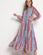 rosa Rochie tip cămașă Albastră-Roz Evazată Maxi Jayin