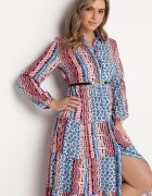 rosa Rochie tip cămașă Albastră-Roz Evazată Maxi Jayin