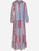 rosa Rochie tip cămașă Albastră-Roz Evazată Maxi Jayin