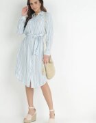 rosa Rochie tip cămașă albastru deschis din bumbac în dungi Ditya