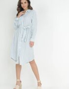rosa Rochie tip cămașă albastru deschis din bumbac în dungi Ditya