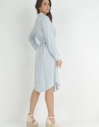 rosa Rochie tip cămașă albastru deschis din bumbac în dungi Ditya