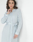 rosa Rochie tip cămașă albastru deschis din bumbac în dungi Ditya