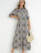 rosa Rochie Tip Cămașă Albastru-Verde cu Model Paisley Melli