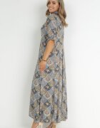 rosa Rochie Tip Cămașă Albastru-Verde cu Model Paisley Melli