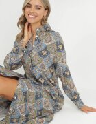 rosa Rochie Tip Cămașă Albastru-Verde cu Model Paisley Melli