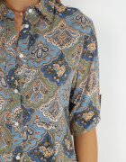 rosa Rochie Tip Cămașă Albastru-Verde cu Model Paisley Melli
