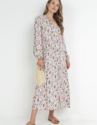 rosa Rochie tip cămașă bej deschis cloș cu volan Litia