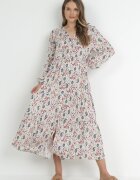 rosa Rochie tip cămașă bej deschis cloș cu volan Litia