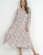 rosa Rochie tip cămașă bej deschis cloș cu volan Litia