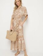 rosa Rochie tip cămașă bej din viscoză cu imprimeu floral cu buzunare Eramira