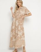 rosa Rochie tip cămașă bej din viscoză cu imprimeu floral cu buzunare Eramira