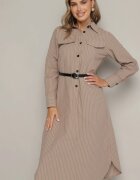 rosa Rochie tip cămașă bej închis cu nasturi cu curea și imitație de buzunare Tintarra
