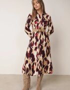 rosa Rochie Tip cămașă Evazată Roșu-Bej cu Imprimeu Abstract și Curea Împletită Miririda