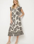 rosa Rochie Tip Cămașă Neagră cu Viscoză și Model Geometric Siledia