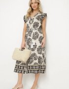 rosa Rochie Tip Cămașă Neagră cu Viscoză și Model Geometric Siledia