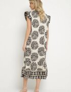 rosa Rochie Tip Cămașă Neagră cu Viscoză și Model Geometric Siledia