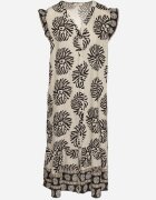 rosa Rochie Tip Cămașă Neagră cu Viscoză și Model Geometric Siledia