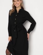 rosa Rochie tip cămașă neagră din bumbac cu cordon legat Zintrona